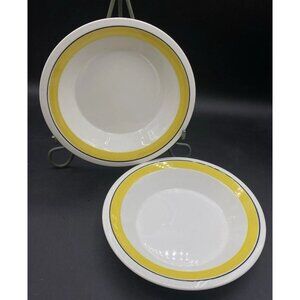 Arabia of Finland Faenza Yellow & Black Stripe Vintage LOT 2 Shallow 8” Bowls